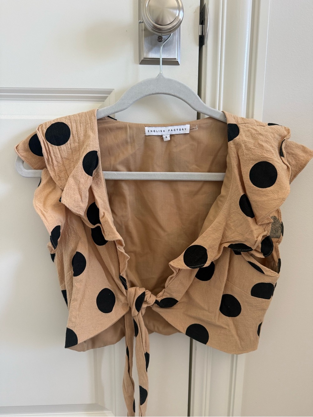 English Factory Tan Polka Dot Tie-Front Crop Top and Skirt Set